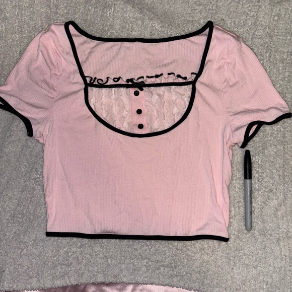 SHEIN Tops - Pink Lace Trim Women's Top